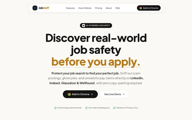 Screenshot of JobSniff | AI Job Scam & Ghost Job Detection Chrome Extension