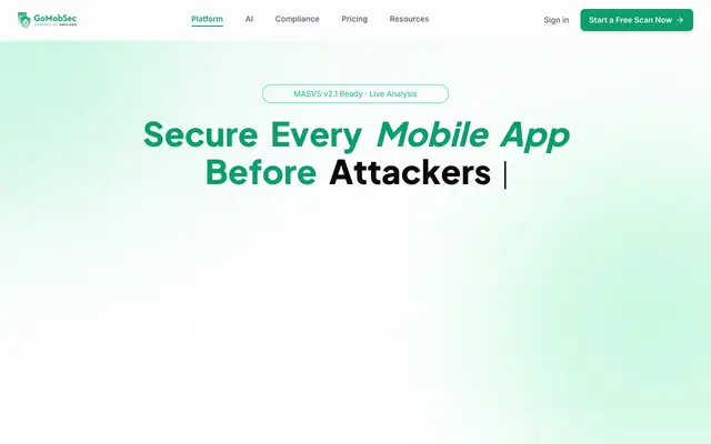 Screenshot of GoMobSec — Mobile Security Intelligence Platform