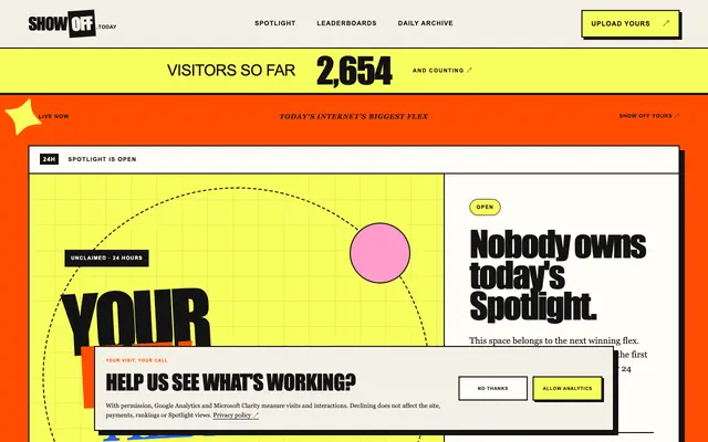 Screenshot of ShowOff.today — The internet’s biggest flex