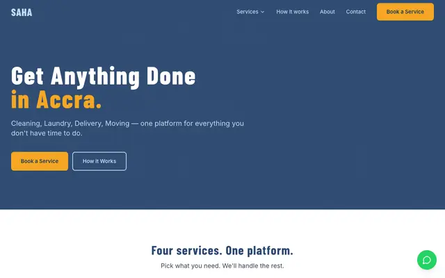 Screenshot of SAHA — Get Anything Done in Accra