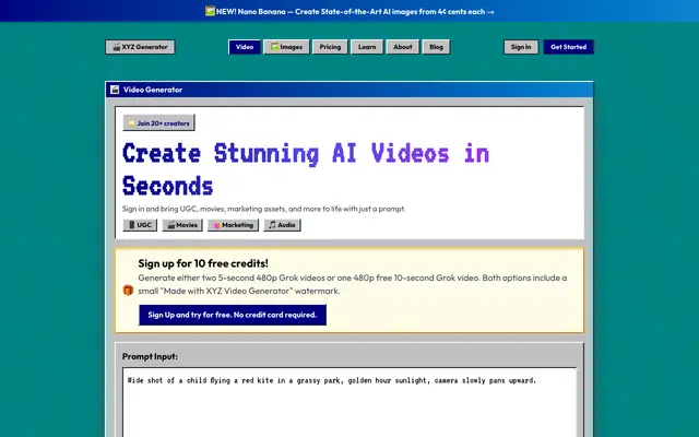 Screenshot of XYZ Generator - AI Video and Image Generator