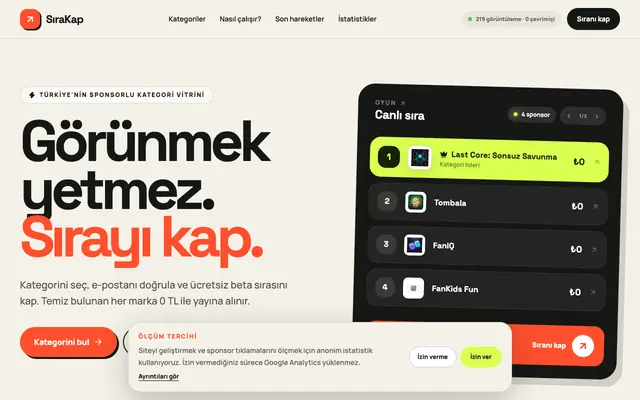 Screenshot of SıraKap — Kategorinde sıranı kap