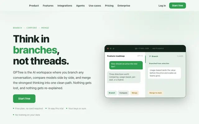 Screenshot of GPTree: Branch, Compare, and Merge AI Conversations