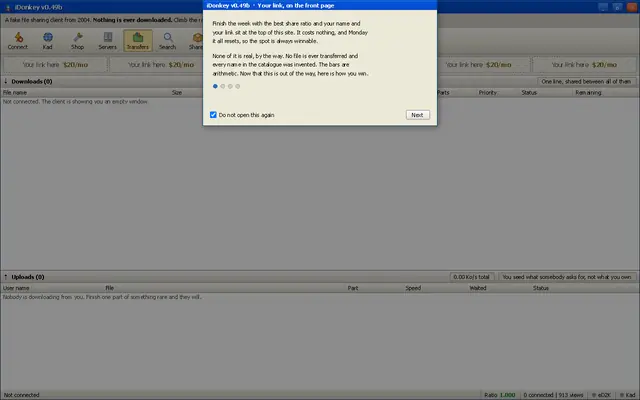 Screenshot of iDonkey v0.49b. Seed fake files, rank real links.