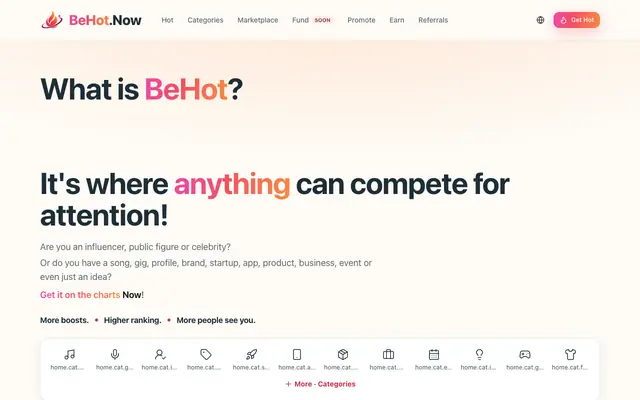 Screenshot of BeHot - Where anything can compete for attention