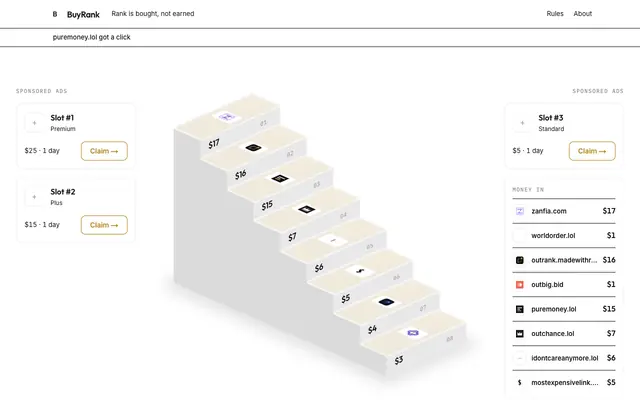 Screenshot of BuyRank — rank is bought, not earned