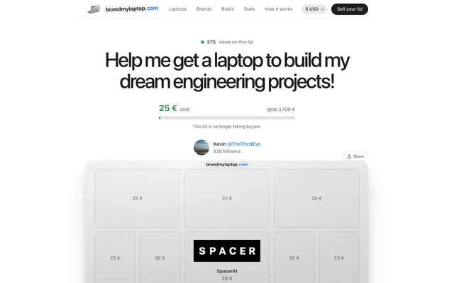 Screenshot of Help me get a laptop to build my dream engineering projects! — BrandMyLaptop