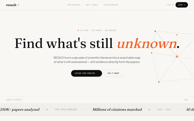 Screenshot of RESACH - Find what's still unknown