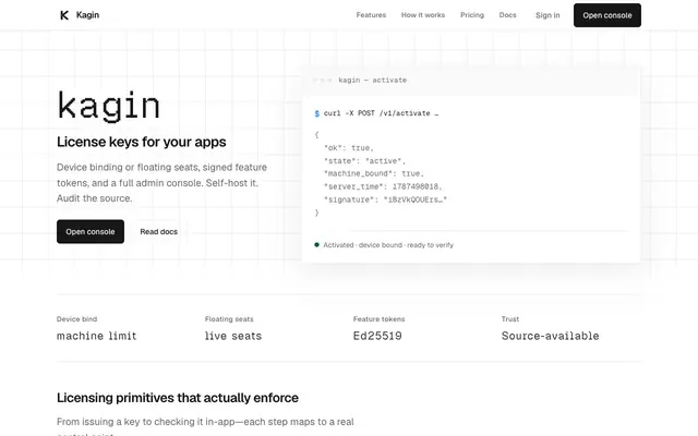 Screenshot of Kagin — Source-available app licensing