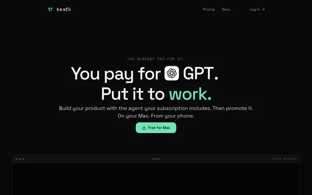 Screenshot of beafk — run Claude Code, Codex, Grok and Kimi from your phone