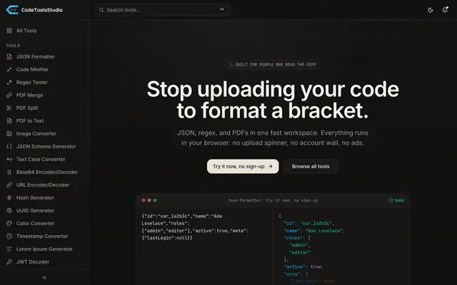 Screenshot of Code Tools Studio: Fast, free developer & file tools