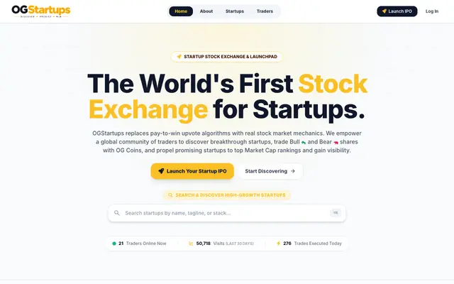 Screenshot of OGStartups - Predict & Trade What Wins Next | Virtual Startup Stock Exchange