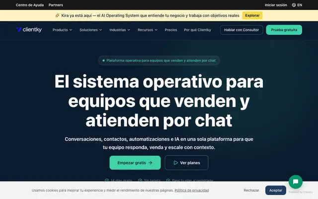 Screenshot of Clientky | Inbox omnicanal para WhatsApp y redes sociales