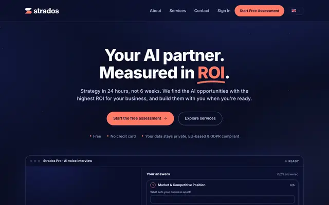Screenshot of Strados.ai | Know exactly where to start with AI