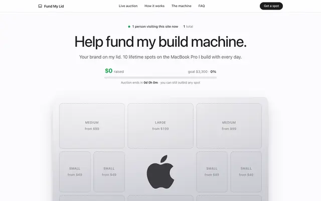 Screenshot of Fund My Lid — Lifetime of building, on this lid