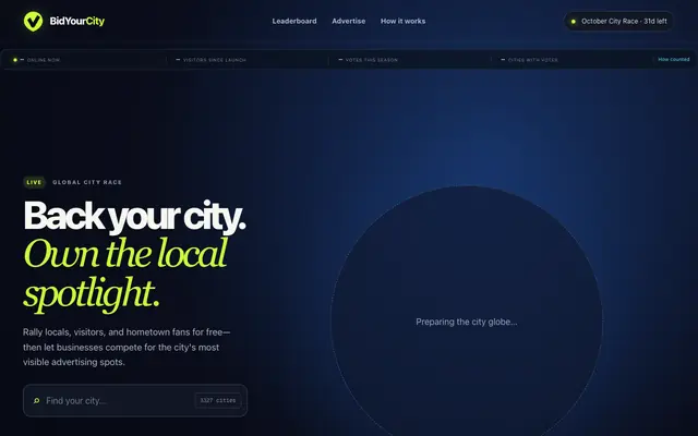 Screenshot of BidYourCity — Own the Local Spotlight
