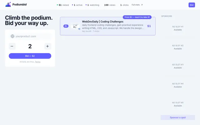 Screenshot of Podium — bigger bid, better position