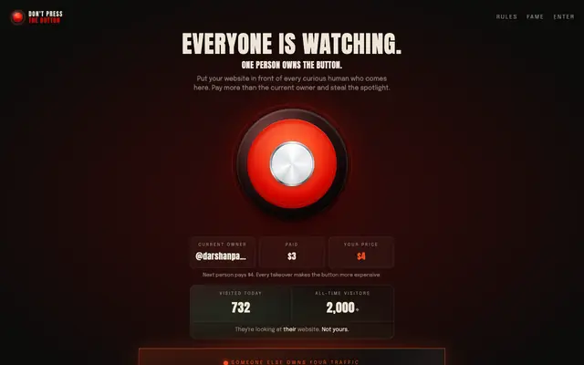 Screenshot of DON'T PRESS THE BUTTON — Own the spotlight
