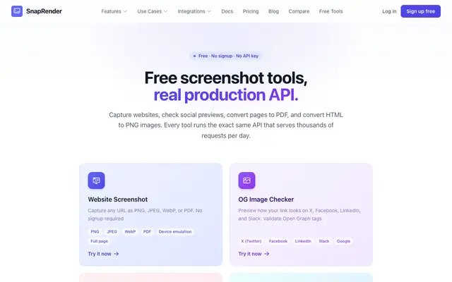 Screenshot of Free Screenshot Tools: Capture, Convert, Check | SnapRender