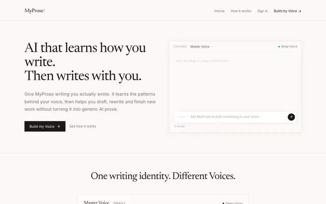 Screenshot of Prose — AI that learns how you write