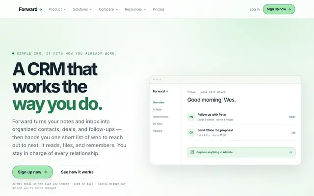 Screenshot of Forward — a CRM that works the way you do