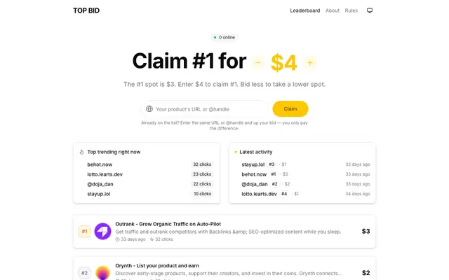 Screenshot of Top Bid - Pay to be #1