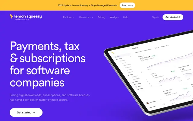 Screenshot of Payments, tax & subscriptions for software companies • Lemon Squeezy