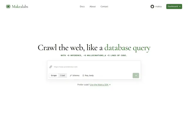 Screenshot of Makra | Agentic Web Scraper/Crawler