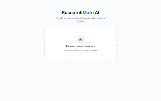 Screenshot of ResearchMate AI — Transform Research Papers into Actionable Insights