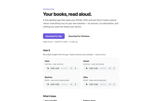 Screenshot of Free Audiobook Reader for Mac & Windows — OpenAloud