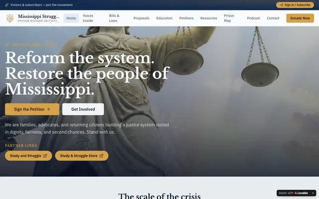 Screenshot of Mississippi Struggle | Justice & Prison Reform