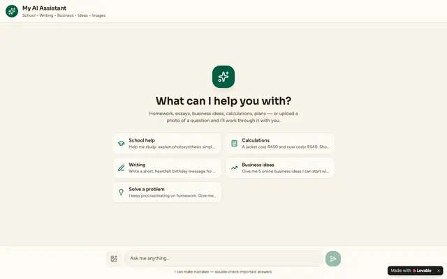 Screenshot of My AI Assistant — School, Writing, Business & More