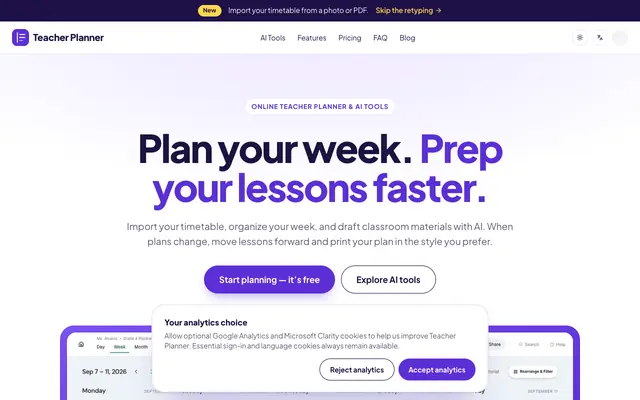 Screenshot of Online Teacher Planner for Flexible Lesson Plans
