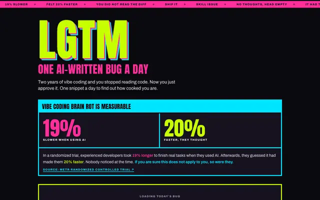 Screenshot of LGTM: Vibe Coding Brain Rot Test