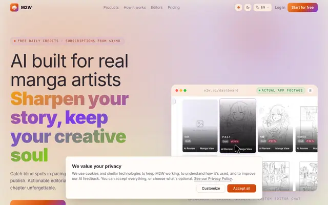 Screenshot of Manga Critique & Feedback Tool | M2W — AI Manga Editor for Your Manga