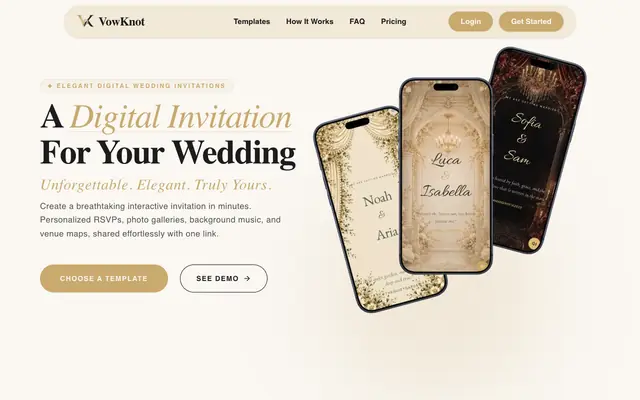 Screenshot of Vowknot | Premium Digital Wedding Invitations