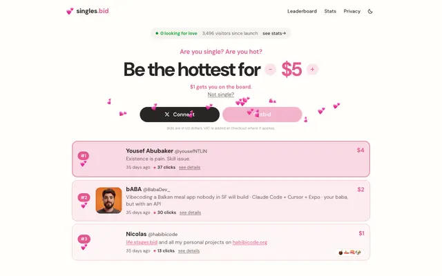 Screenshot of singles.bid