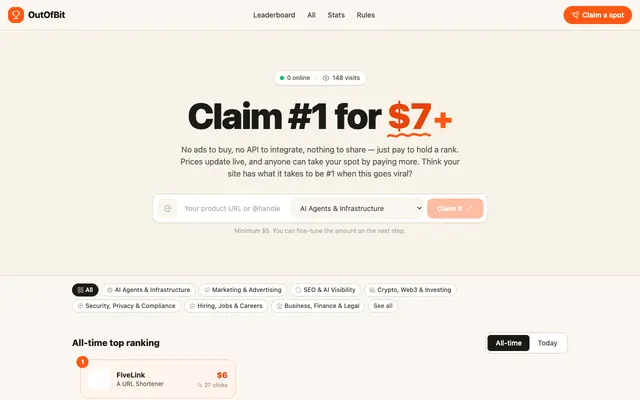 Screenshot of OutOfBit — Pay to rank