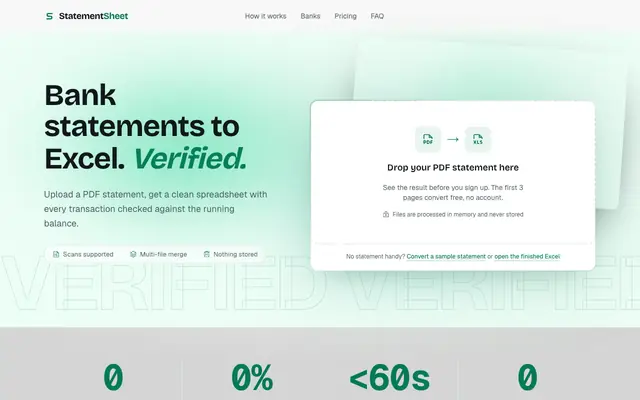 Screenshot of StatementSheet: Convert Bank Statements to Excel & CSV