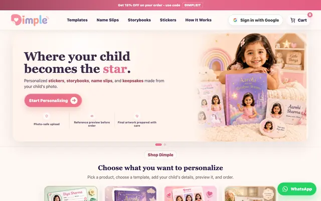 Screenshot of Personalized Baby Stickers, Storybooks & Name Slips | Dimple