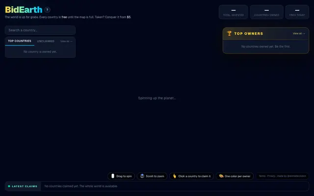 Screenshot of BidEarth — The world is for sale
