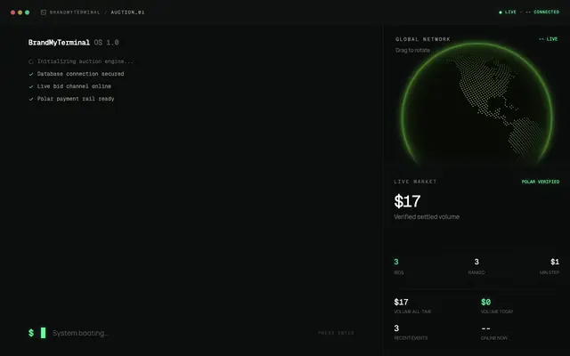 Screenshot of BrandMyTerminal | The startup sponsorship auction