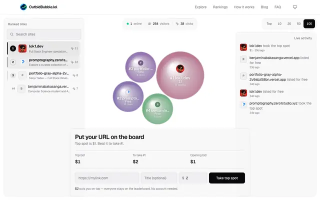 Screenshot of OutbidBubble.lol — Live Bidding & Visual Rankings