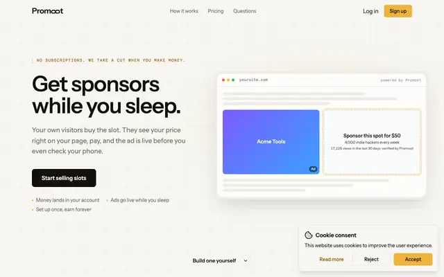 Screenshot of Promoot - Sponsor slots for your own site
