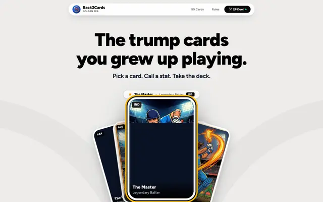 Screenshot of Back2Cards — The 90s Trump Cards You Grew Up Playing