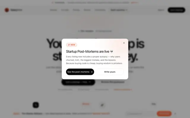 Screenshot of Saasgrave — Your dead startup is still worth money