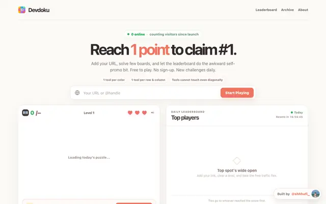 Screenshot of Devdoku - Play for points. Get your link seen.