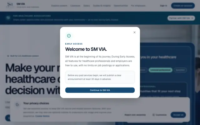 Screenshot of SM VIA | The U.S. Healthcare Career Ecosystem