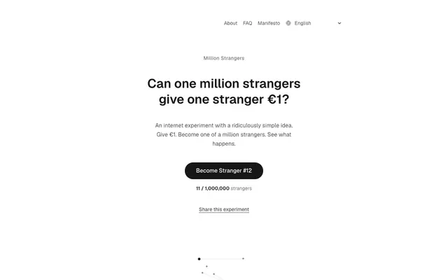 Screenshot of Can one million strangers give one stranger €1?