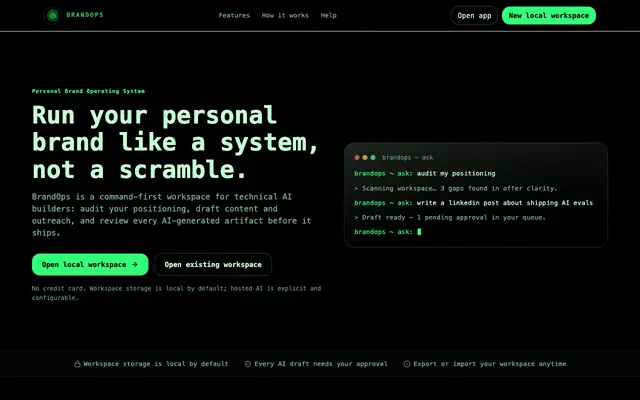 Screenshot of BrandOps — Personal Brand Operating System for AI Builders